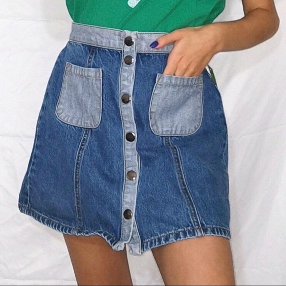 BDG Two Toned Denim Button Down skirt